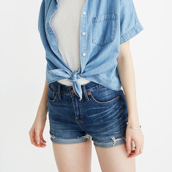 Madewell High Rise Medium Wash Cut Off Denim Shorts Size 25 - Picture 1 of 8